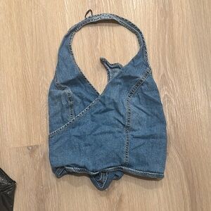 Zara Denim tie back Halter Top xs